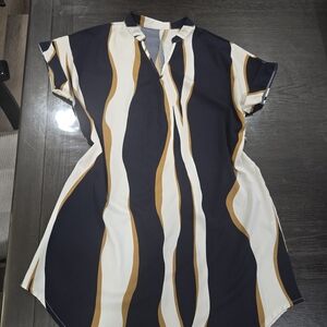 SHEIN Navy, White & Mustard Wavy Stripe Tunic
